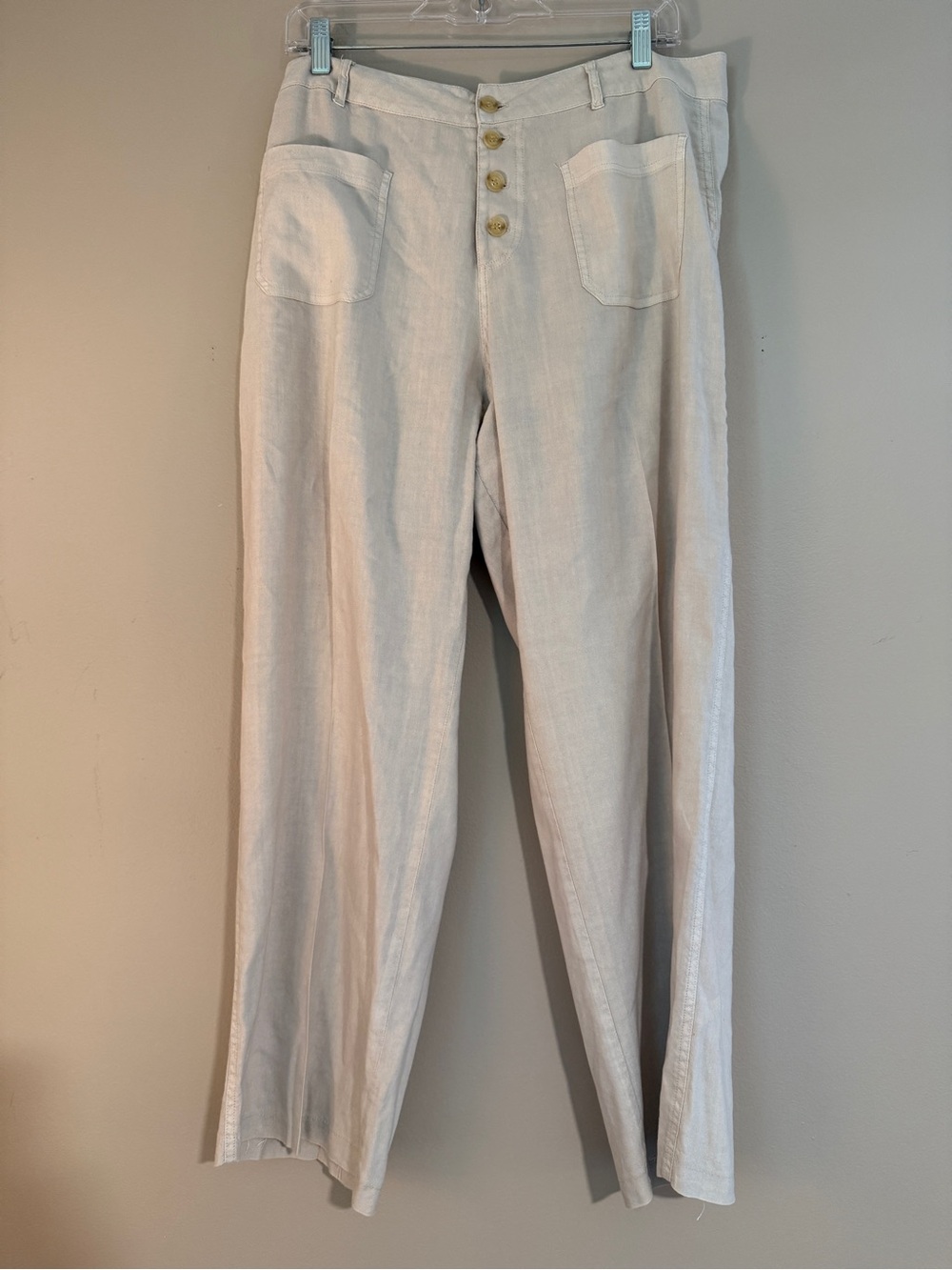 Alp N Rock Phoebe Flare Leg Pants in Khaki Linen Blend Button-Front Pants Large